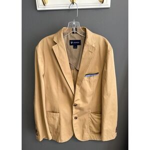 Cremieux Blazer Mens L Beige Tan 2 Button Cotton Jacket Business Casual Pockets